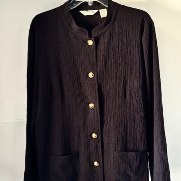 Orvis Black Jacket L Textured Long Sleeve Mandarin Collar Button Minimal Classic - Picture 1 of 5